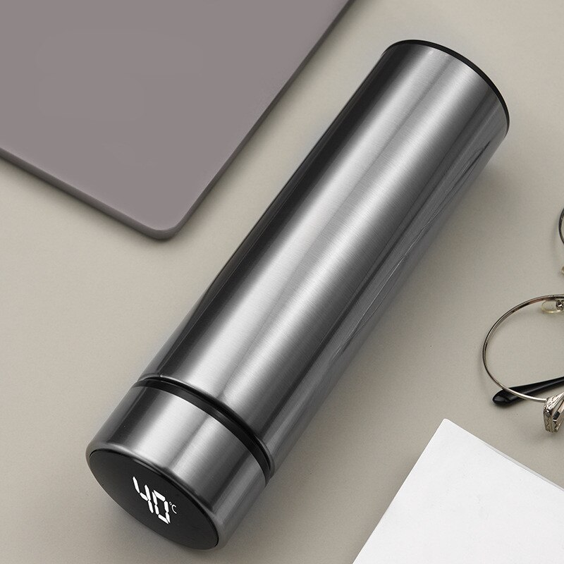 Intelligent Water Bottle Portable Male Female High-End Stainless Steel Smart Water Bottle Touch Display Temperature Cups 500ML: Silver