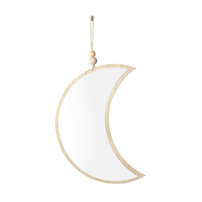 Moon Phase Mirror Natural Decor Acrylic Wall Decorative Mirror Interior Wooden Moon Shaped Mirror Bohemian Decor