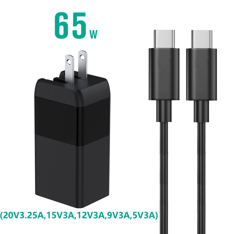 65w usb-c typ-c pd ladegerät, universelles usb-typ-c-netzteil für macbook, hp, dell, lenovo notebook, tablet und smartphone: Us-schwarz