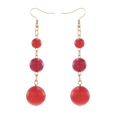 YULUCH Long Pendant Earrings Women's National Jewelry Accessories 3 grain Semi-precious Balls Party: red