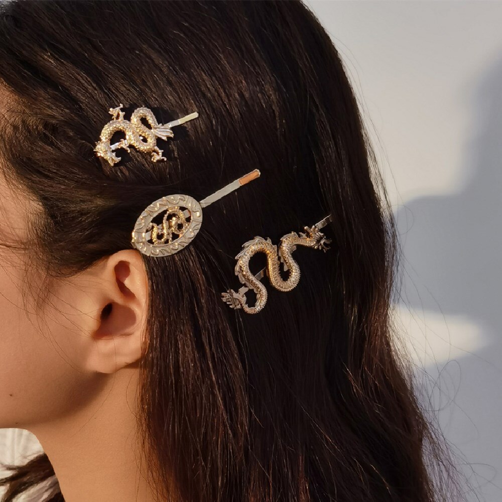 Uds.-Pinzas de pelo de dragón con personalidad Vintage, accesorios para el cabello geométricos de Metal para mujer y niña, accesorios de joyas para el pelo: Gold