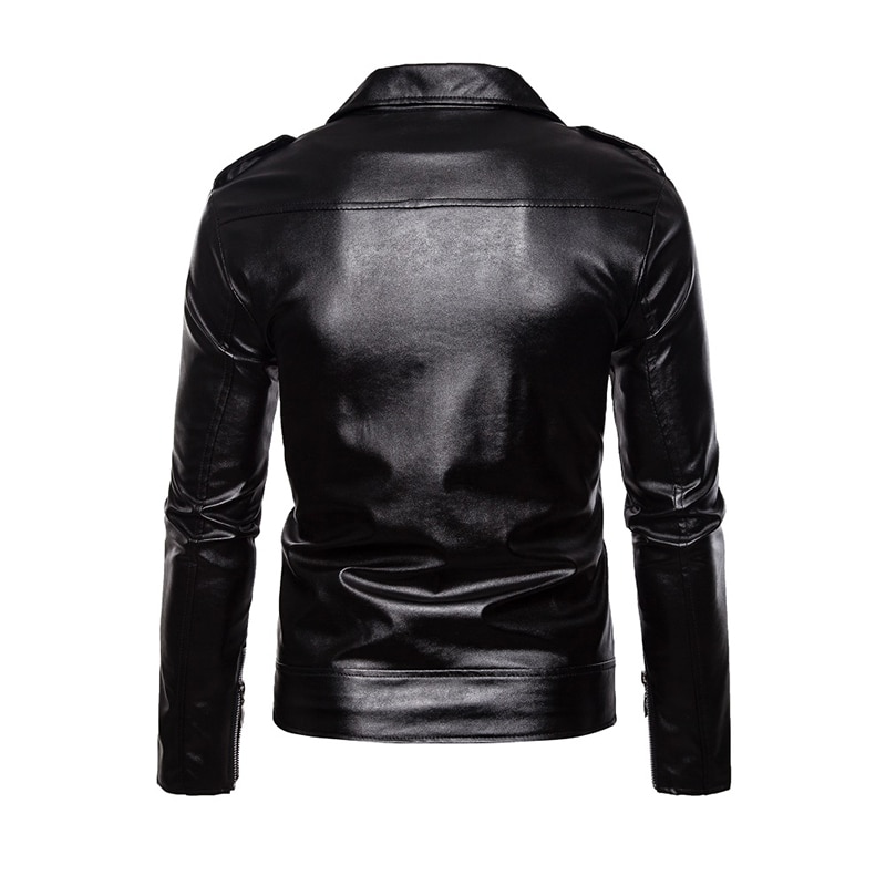 Autumn Men's Leather Jacket Button Zipper Motorcycle Leather Jacket Men Slim Fit Black Punk Jacket Male Faux Leather Coat