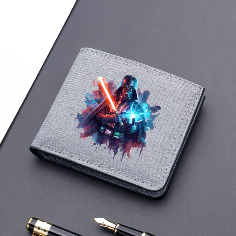 Star Wars Canvas Men Card Holder Wallet Black Blue Grey Male Money Bag ID Photo Bank Holder Short Purse Credit Card Case Bag: Brązowy