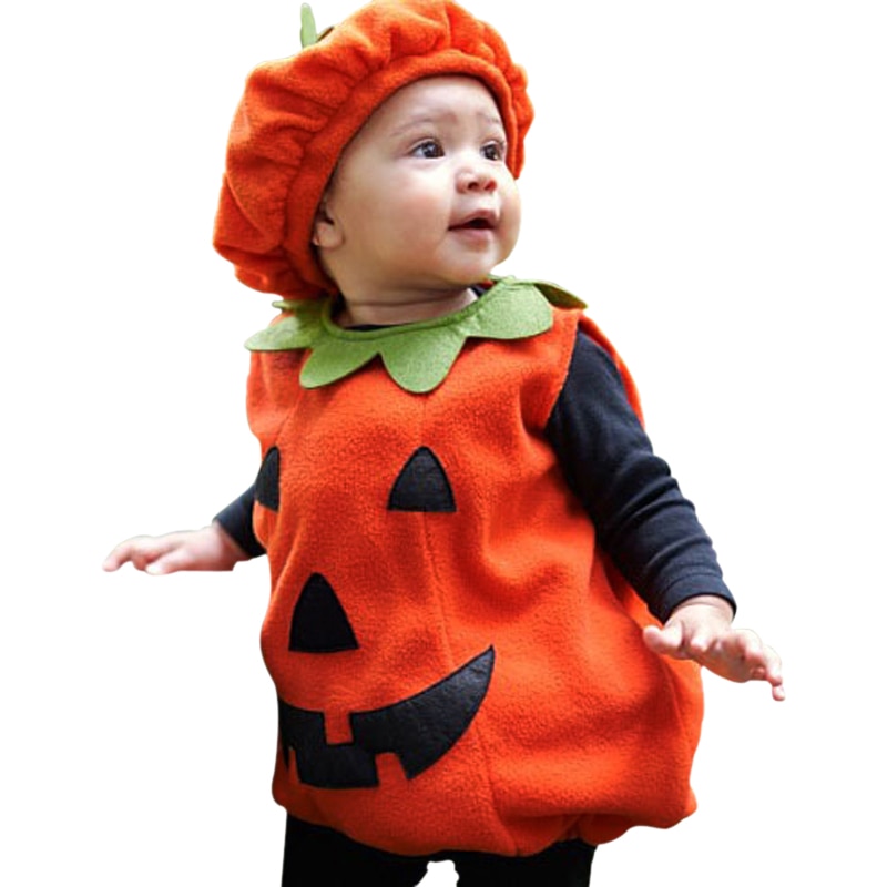 Barn halloween kostym pumpa baby barn romper för halloween jumpsuit hatt baby set flicka pojkar barnkläder spelar kläder