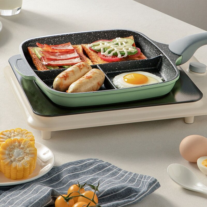 Patelnia 3 sekcja posiłek patelnia stek patelnia dzielona Nonstick śniadanie smażenie misa na grilla blacha robić pieczenia patelnia śniadaniowa