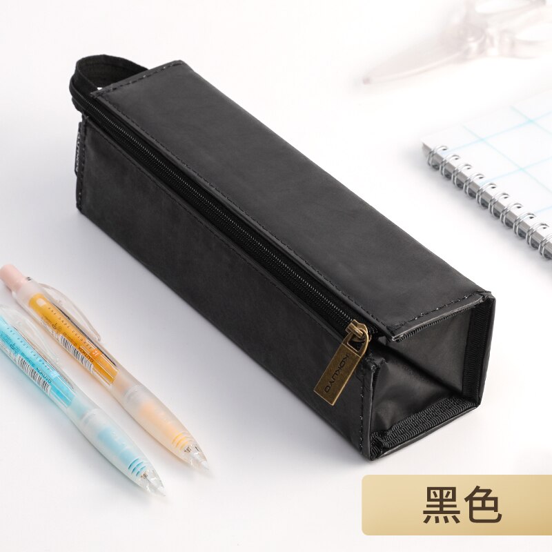 KOKUYO-Bolsa de lápices de papel DuPont Vintage, estuche de almacenamiento multifunción portátil tipo dividido, estuche de bolígrafo Simple, WSG-PCT22 de papelería: 1 pc Black