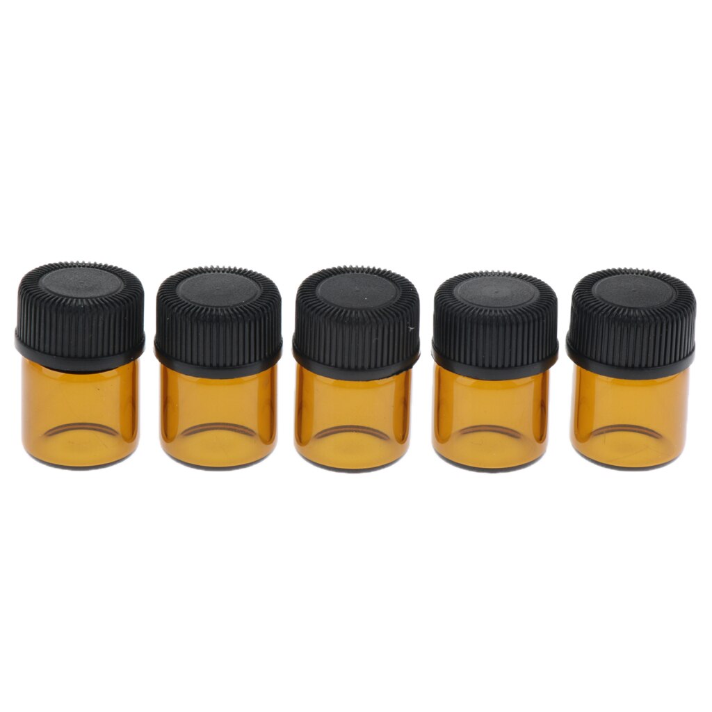 100 Stuks 1Ml 2Ml 3Ml Amber Glazen Flesjes, mini Etherische Olie Flessen Met Opening Verloopstuk & Zwart Plastic Cap Контейнер