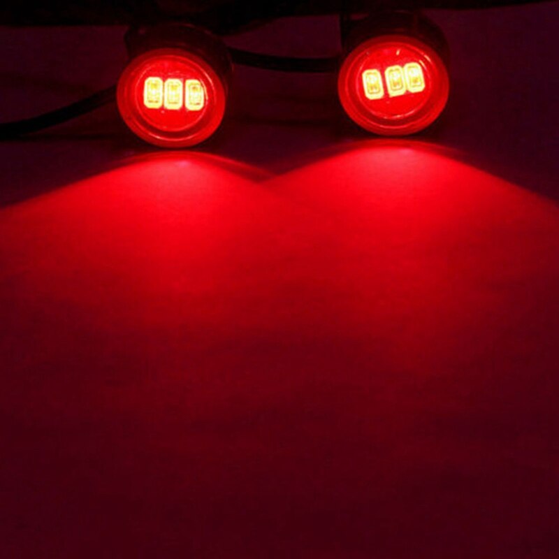 2 ×  dc 12v motorcykel bakspejl eagle eye flash strobe 3 ledlys vandtæt drl rød nat sikkerhed signallys aluminium