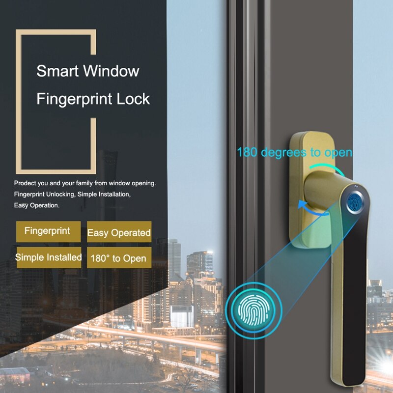Wafu smart fingeravtryckslås nyckellöst uppladdningsbart sladdlöst säkerhetslås zinklegering spak fönsterlås