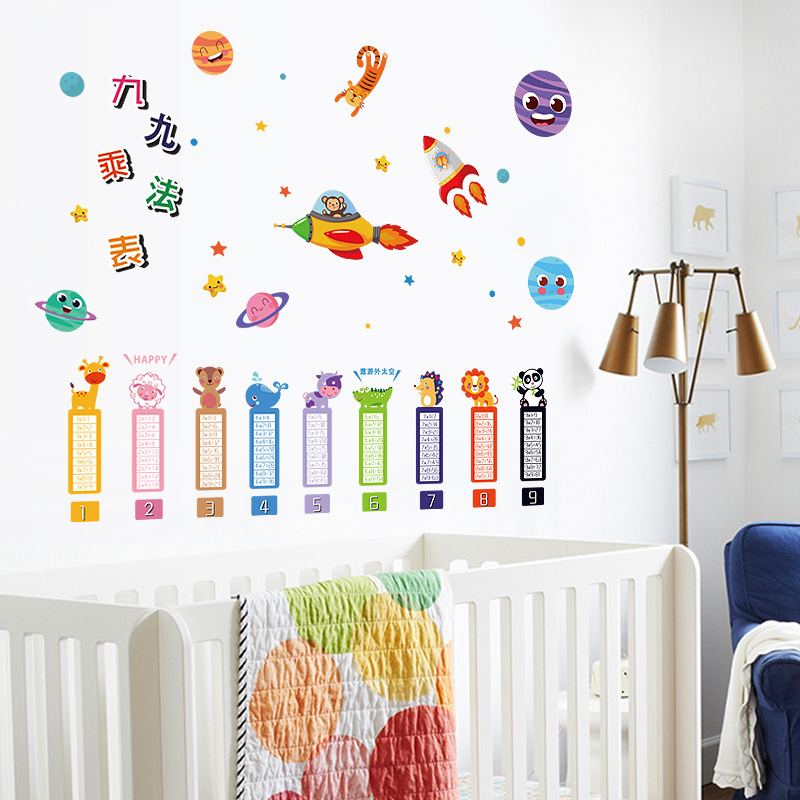 DIY wall stickers multiplication table space rocket star children's room kindergarten wall decoration baby puzzle stickers C24