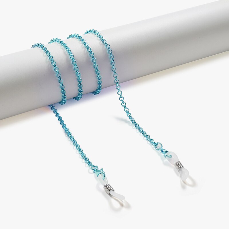 Smarte kvinder briller kæder metal solbriller lanyard slik farver læsebriller kæde briller snor holder rem reb: Blå