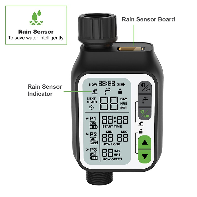 Watering Timer with Rain sensor Irrigation Timer Waterproof Water Level Sensor Automatic Watering System Irrigation Controller