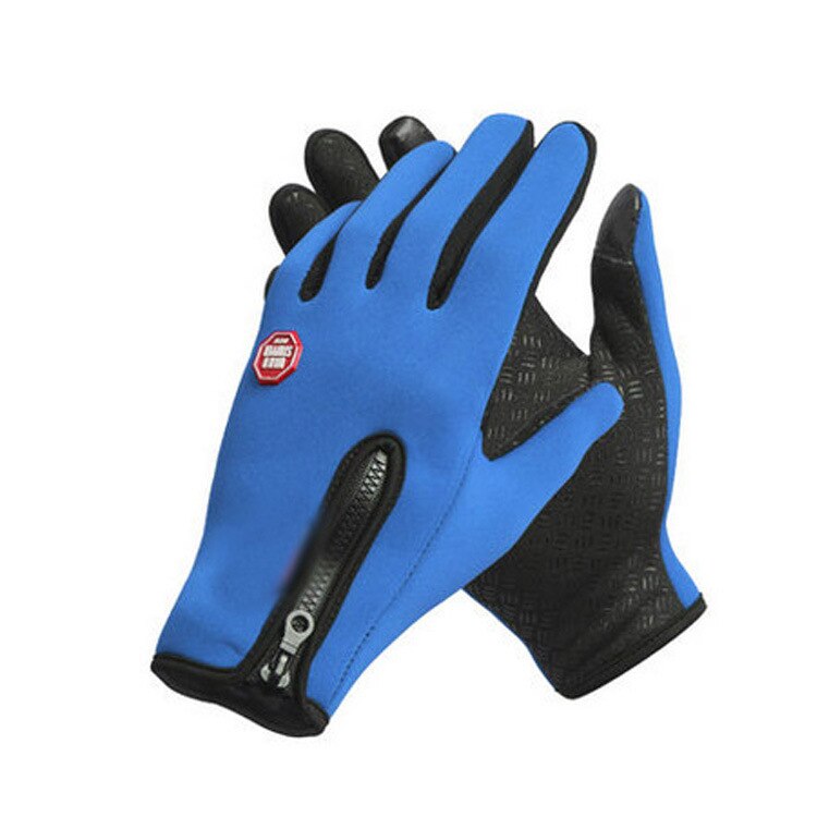 Fishing Accessories Full Finger Neoprene PU Breathable Leather Warm Pesca Fitness Carp Winter Anti Slip Fishing Gloves: Blue / L
