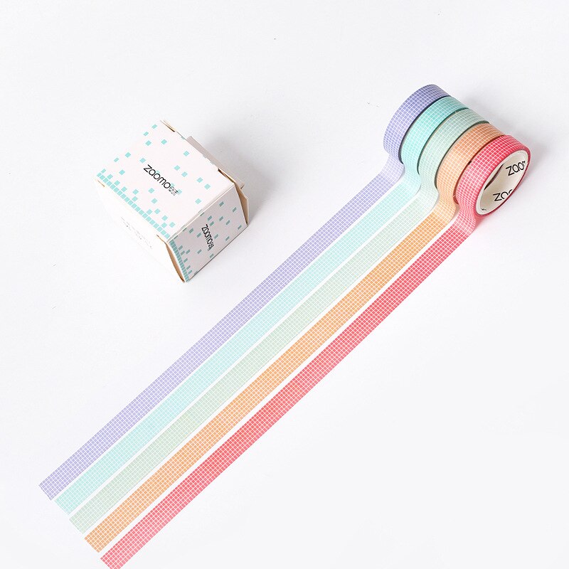Juego de cinta Washi Tape de papel de Color básico de 5 uds., tira de encaje de 10mm, cinta adhesiva negra y gris, pegatinas de decoración F634: Grid