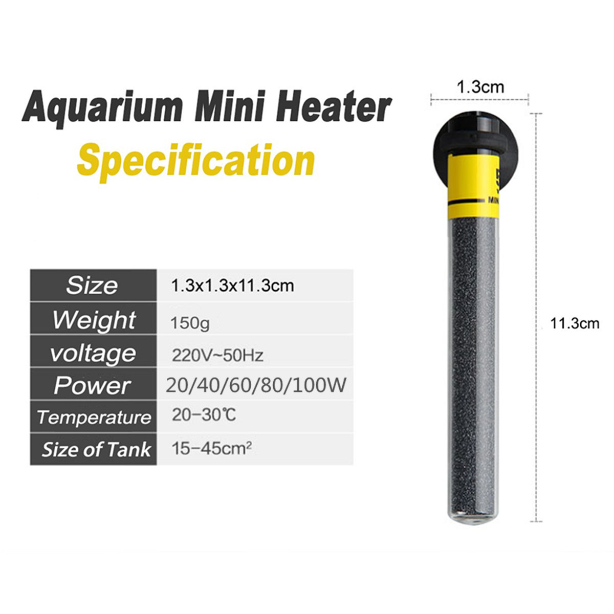 Mini calentador de acuario, cañas de calefacción ajustables automáticas sumergibles para tanque de peces, accesorios de Control de temperatura de 20-100W