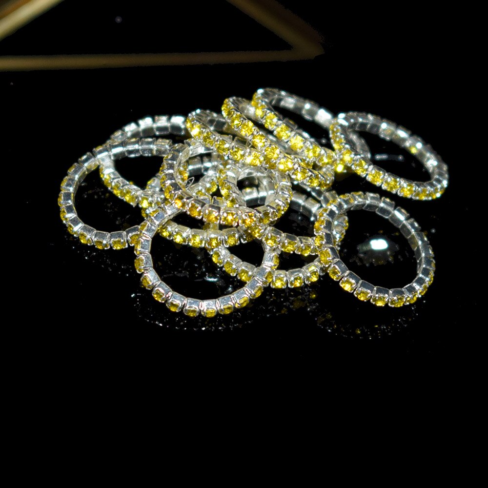 10 stück koreanische Ausführung mehrfarbige strassringe für damen, 1 reihe gemischtfarbiger kristallringe, dehnbarer kristallring, zehenring, partyschmuck: Jz-gelb