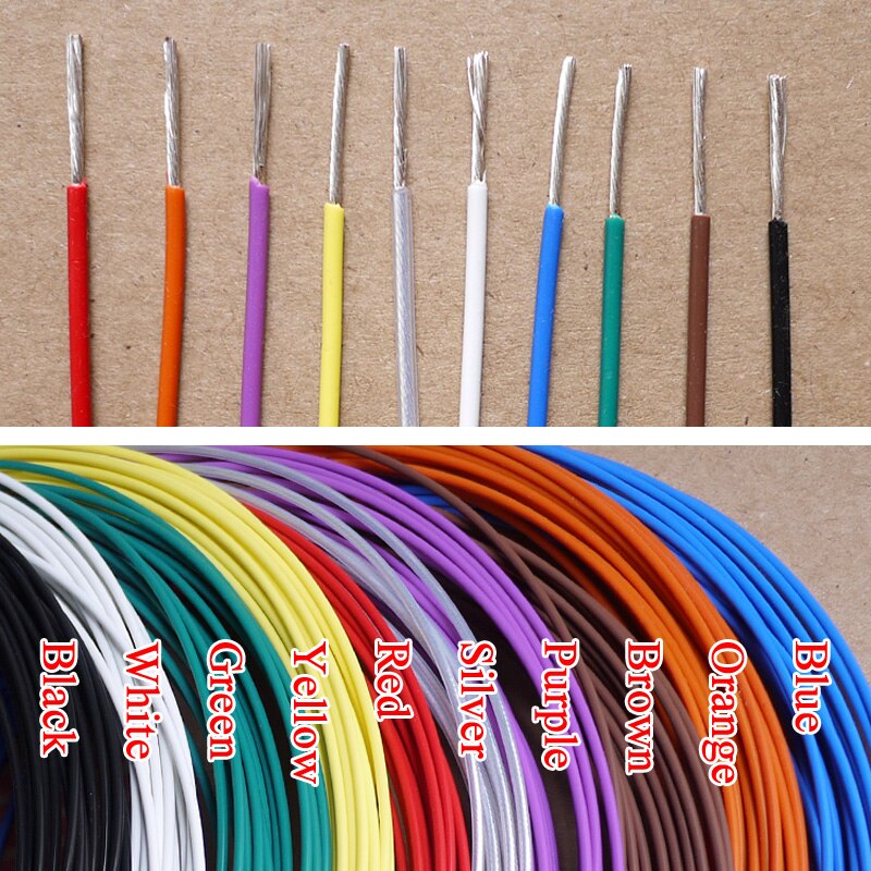 0.88mm 26 awg silverpläterad teflon ptfe-tråd silverpläterad syrefri kopparkabel 7- tråds färgvalbar