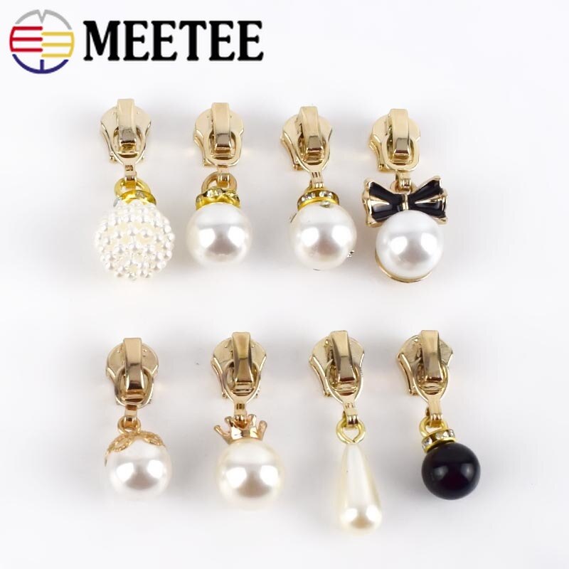 10pcs Meetee 3# Pearl Puller Zinc Zipper Slider for Metal Zippers DIY Bag Costume Decoration Zip Silder Head Sewing Accessories