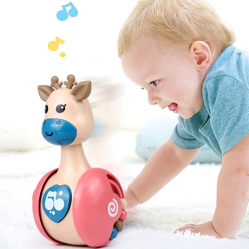 Sliding Herten Baby Tumbler Rammelaar Speelgoed 0 12 Maanden Pasgeboren Bijtring Baby Hand Bell Mobiele Druk Piepende Roly-Poly speelgoed