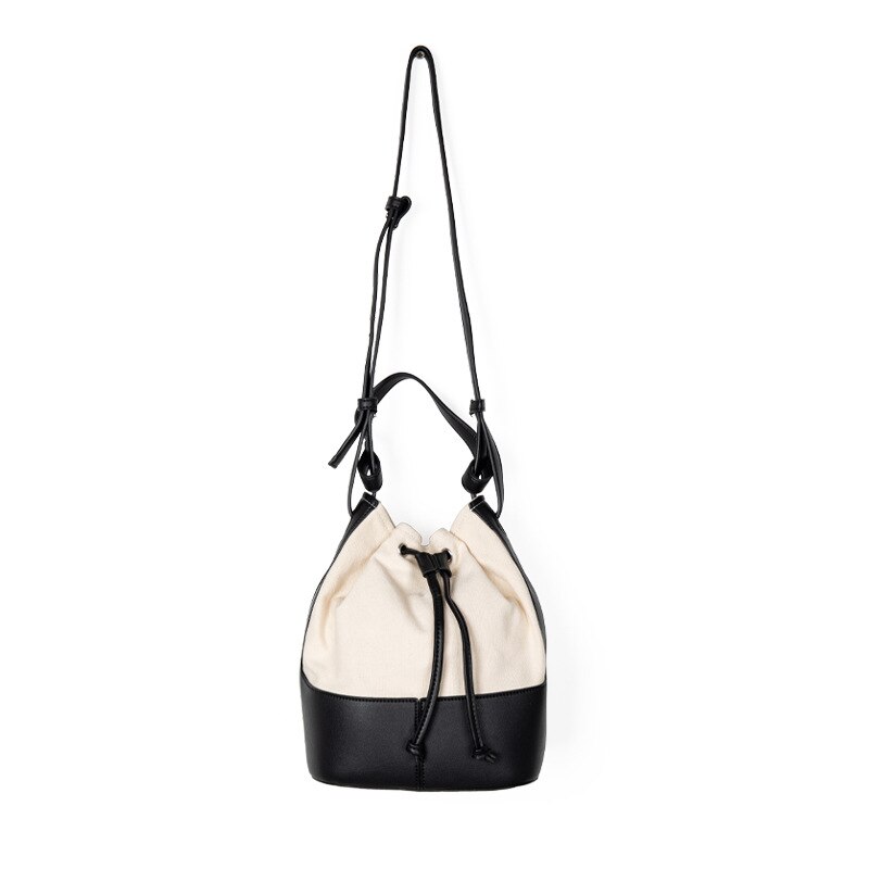 Ins Eenvoudige Kleuraanpassing Emmer Zak Netto Rood Lint Canvas Tas Schouder Messenger Handtas: black