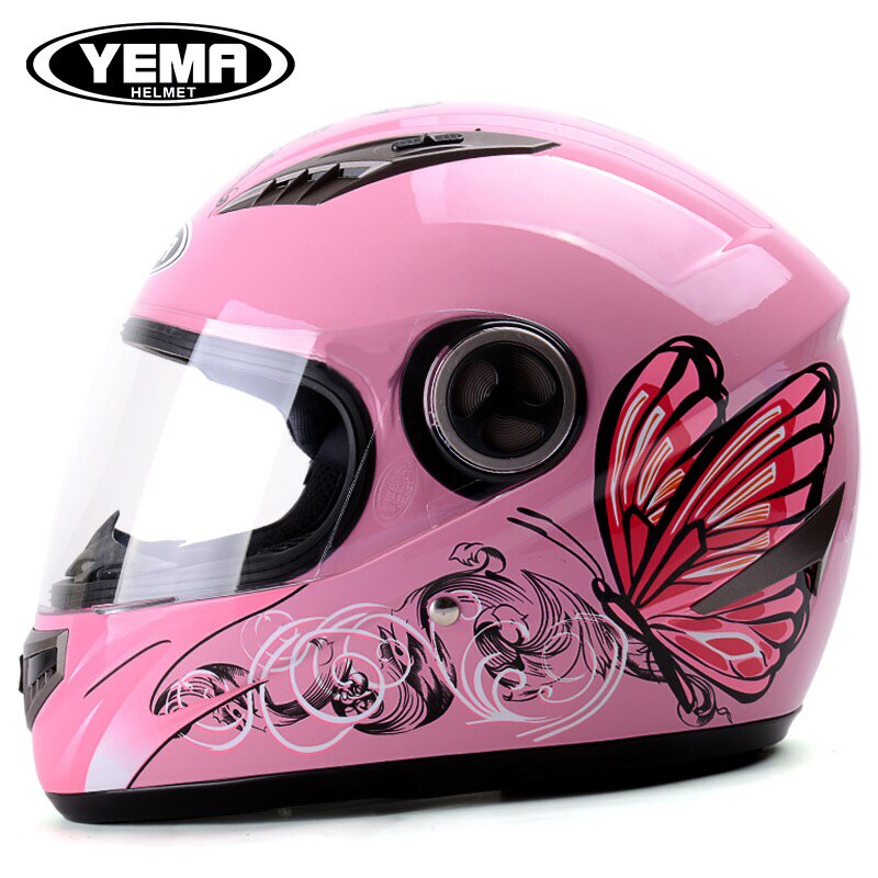 women's pink butterfly full face Motorcycle helmet, men Motorbike motocross YM827 knight Racing scooter helmets, back white