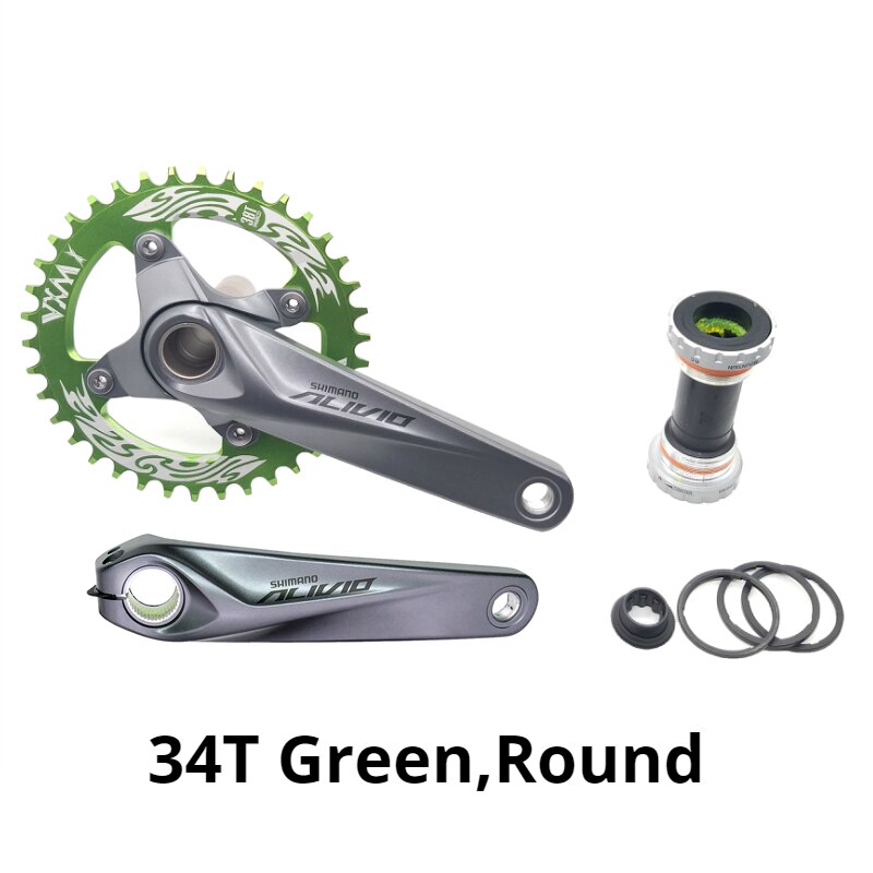 Shimano Alivio M4050 bike bicycle mtb crankset with VXM 96BCD Round Narrow Wide chainring 32T 34T 36T 38T Round with BB52: 34T Green Round
