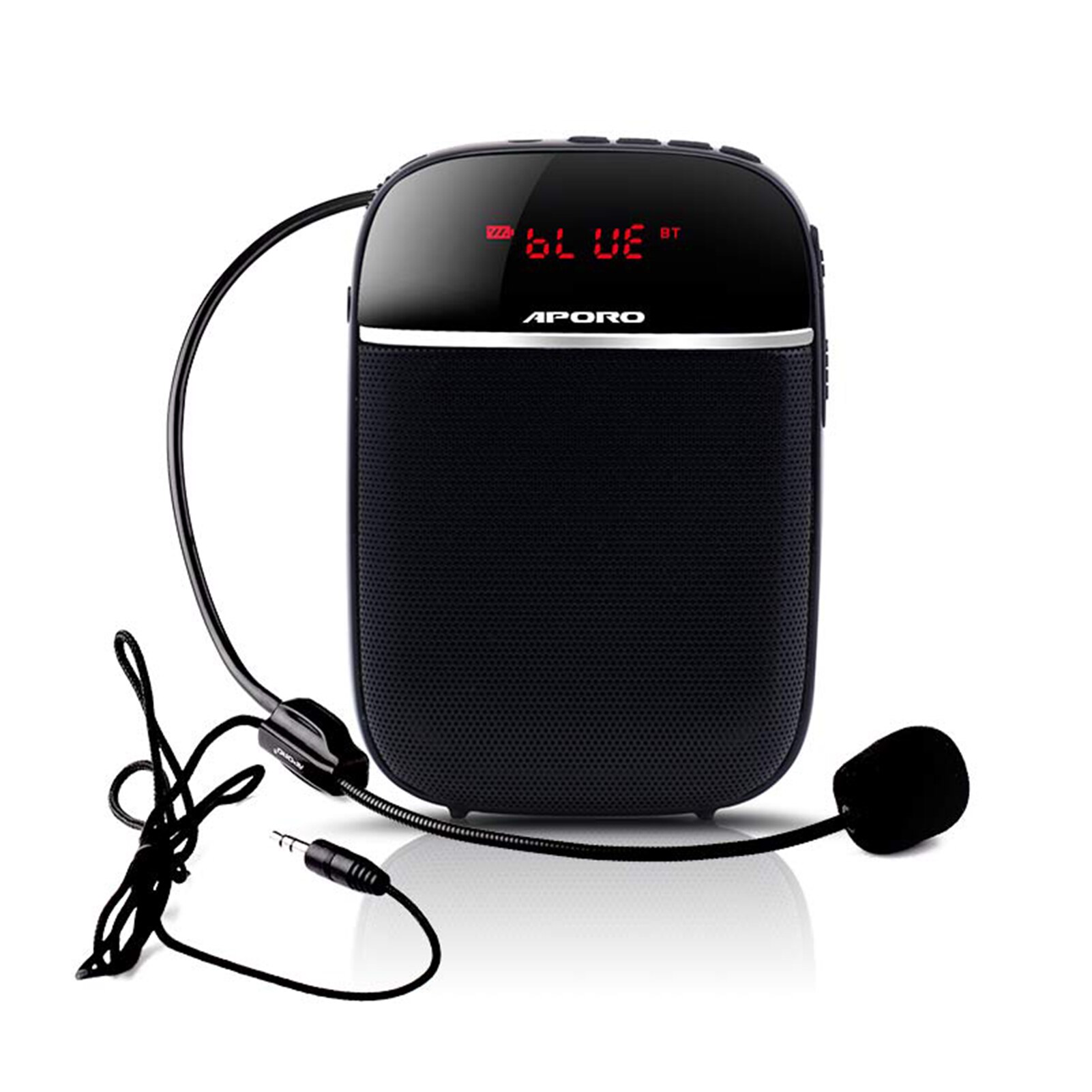 Draagbare Voice Versterker Voor Leraren Met Bedrade Microfoon Headset Tailleband Oplaadbare Bt Speaker Met Muziek Fm Tf Card: Black