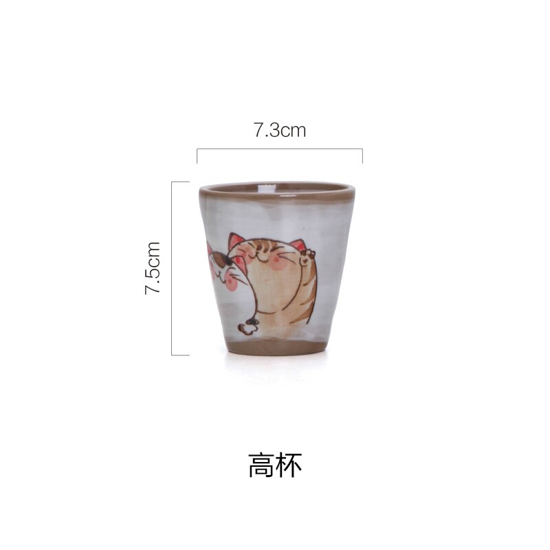 Japansk stil keramisk teservis kattserie lerkanna tekopp handmålad färgad keramik kattmugg för te mjölkkanna: Hög kopp