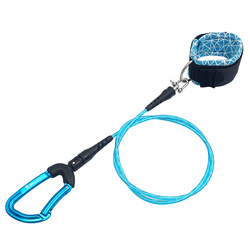 Underwater Freediving Diving Lanyard 316 stainless steel Rope With Carabiner Swivel Snap Loose Safety Cable Security Wristband: TF741 BLUE