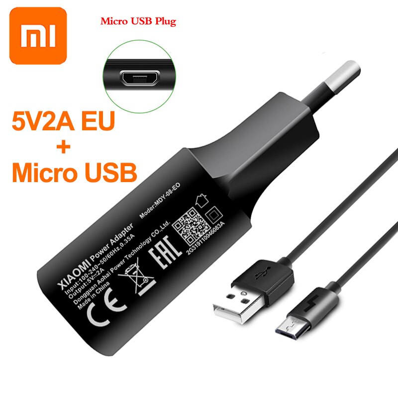 Originele Xiaomi 5V 2A Usb Charger Adapter Voor Xiaomi Mi 2 3 4 5 6 S F1 A1 A2 redmi K20 3 3 S 4 4A 4C 4X 4Pro 5 Note 3 4 5 6 7 Pro: Black EU With Micro