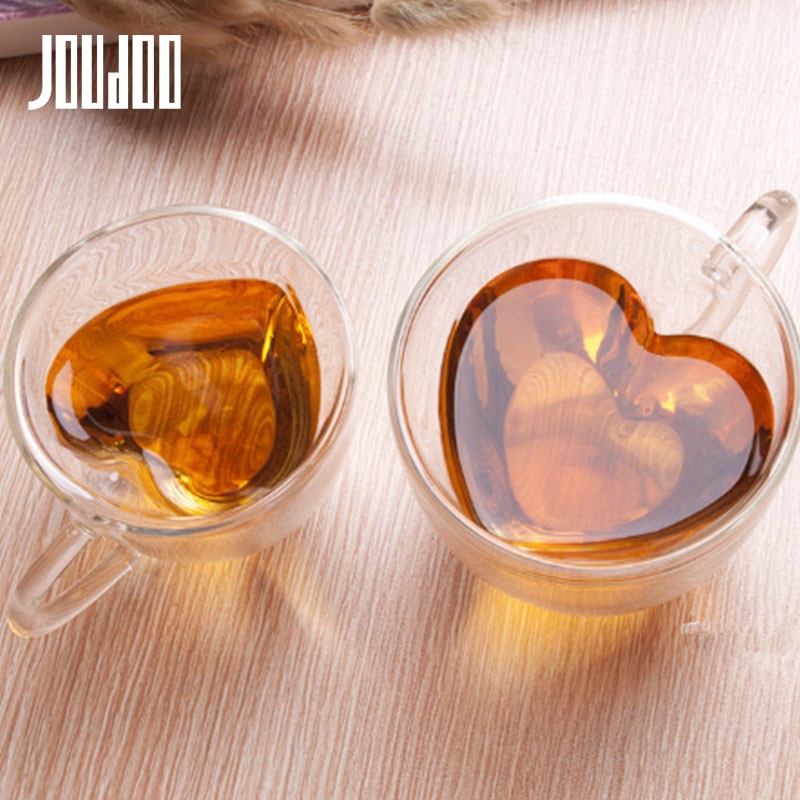 JOUDOO-Tazas De cerámica en forma De corazón, resistentes al calor, creativas, De doble capa, vaso De agua De vidrio 40, 180ml, 240ml