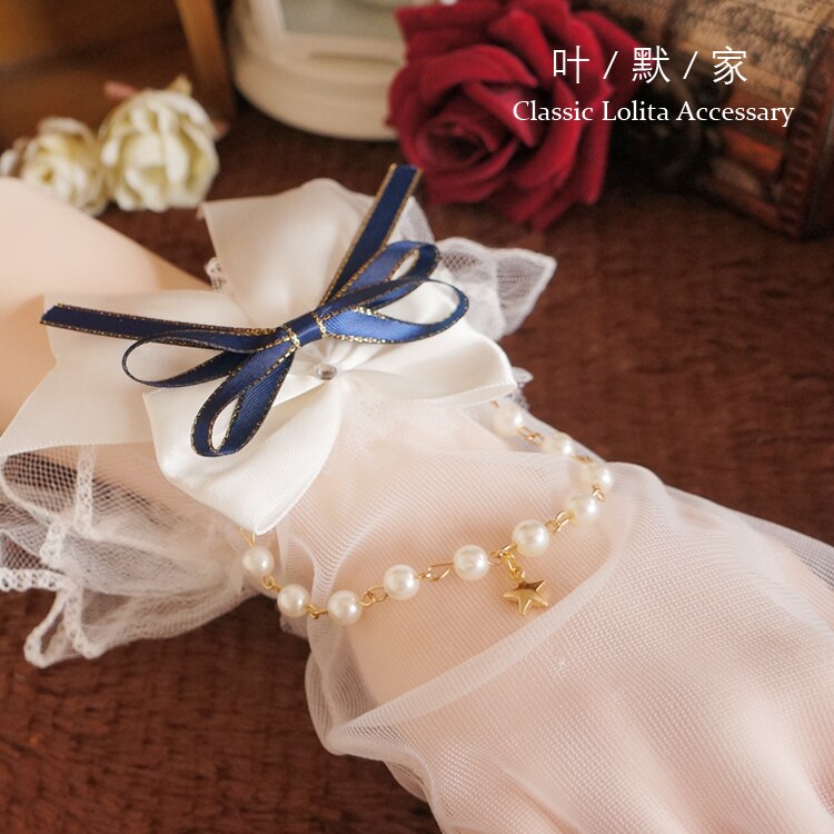 Gants en dentelle pour filles, magnifique collier de perles, cœur Lolita, maille, nœud perlé