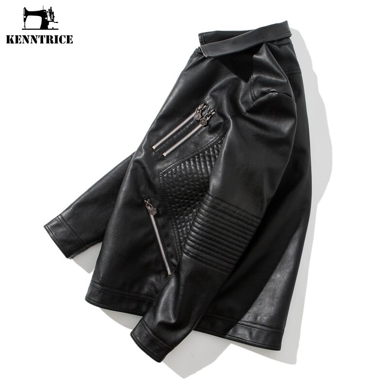 KENNTRICE chaqueta de cuero acolchada negra para motorista, chaquetas de cuero de invierno para hombre, chaquetas masculinas de Hip Hop Punk con doble cremallera