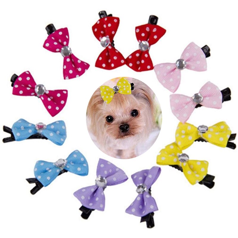 Horquilla para mascotas hecha a mano, Mini lazos, horquilla para perros pequeños, cinta de Yorkshire para cachorros, lazos coloridos, pinzas para el pelo, accesorios de aseo para perros