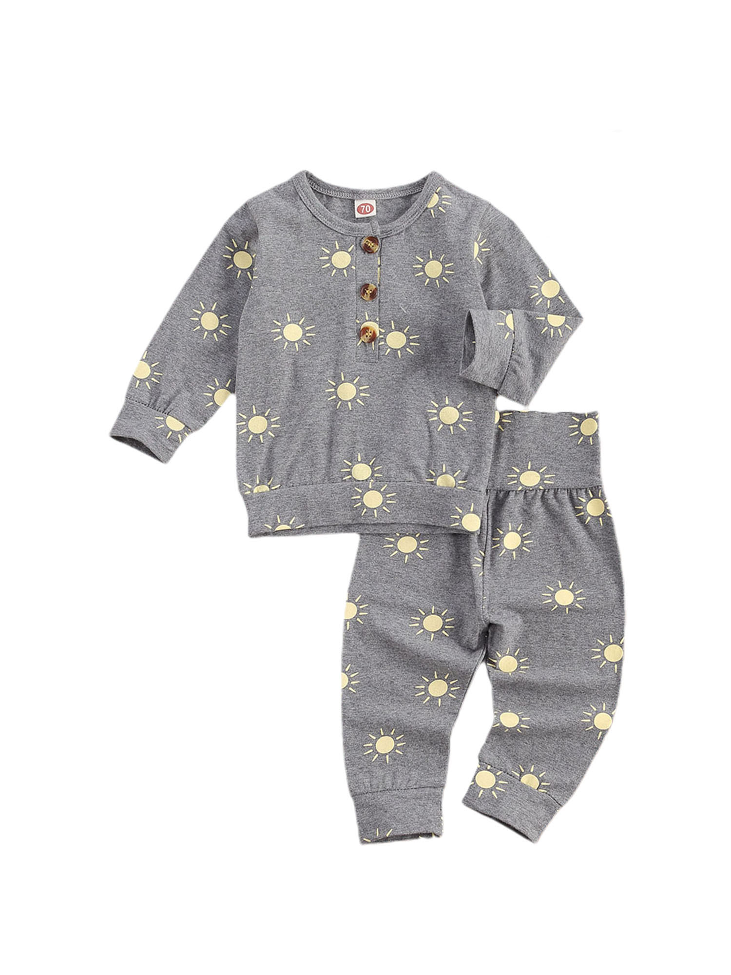 Pudcoco toddler afslappet hyggeligt blødt tøj lange ærmer + lange bukser lille soltryk enkeltbrystet forårstøj 0-18m