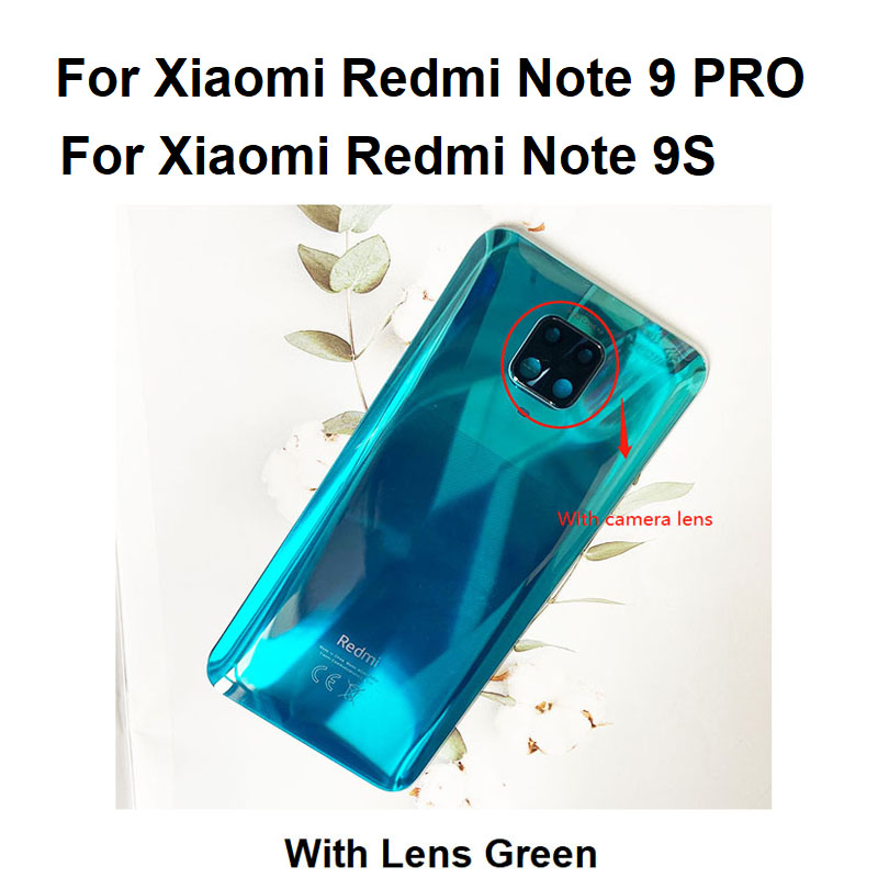 Per Xiaomi Redmi Note 9 PRO copribatteria posteriore alloggiamento posteriore pannello porta in vetro custodia in vetro per Xiaomi Redmi Note 9S sostituzione: With lens Green