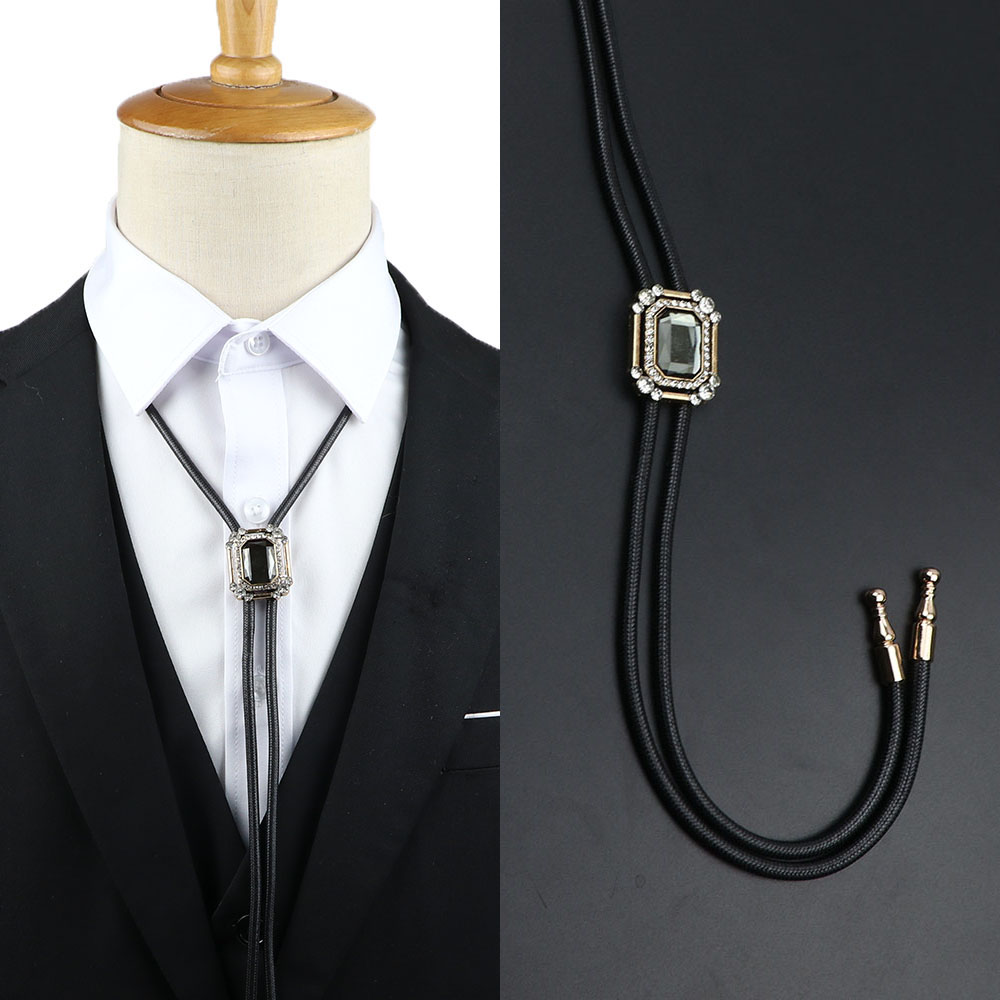 Bolo Tie Necklace - Leather Rope Chain - Plaid Pattern - Cowboy Jazz Style - Unisex Adult Accessory: Beige