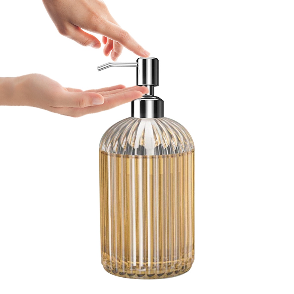 40# Large 18oz Manual Soap Dispenser Clear Glass Hand Sanitizer Bottle Soap Shampoo Dispenser for Hands Cleaning: A