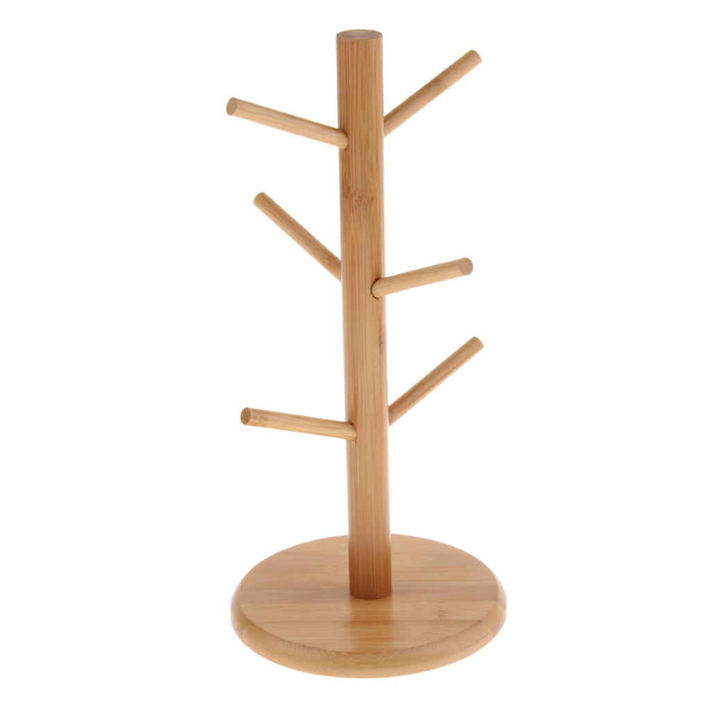 Bamboo Wood Mug Tree Stand Kitchen Storage Rack Cup Organizing Shelf