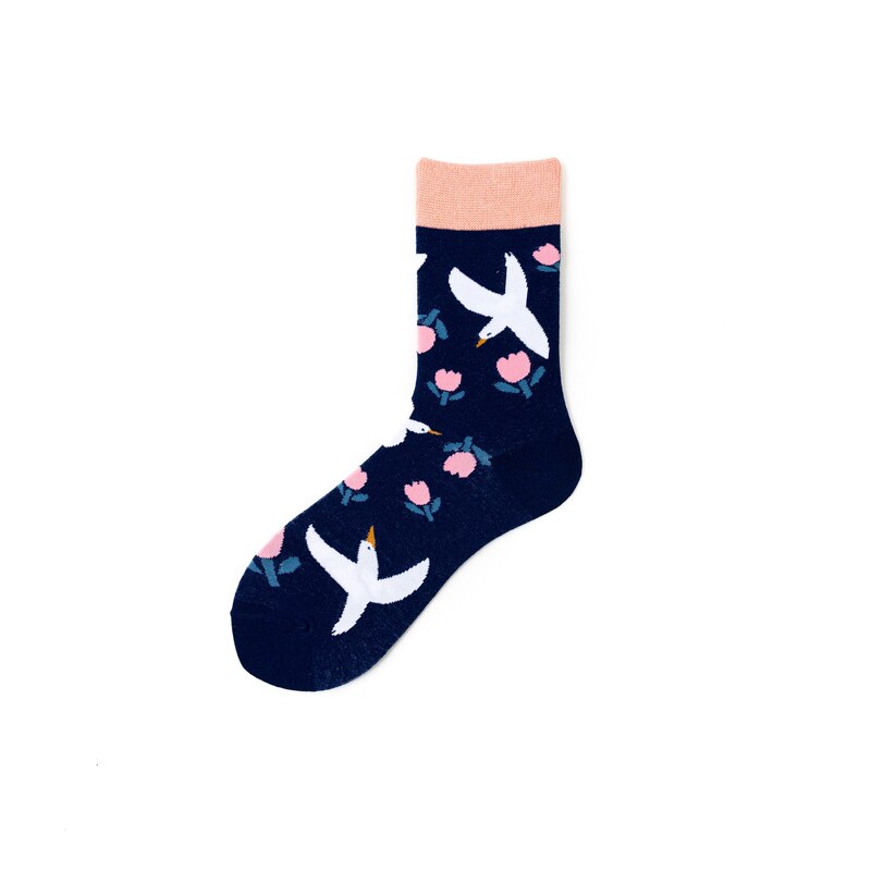 Women's Socks Japanese Cotton Colorful Cartoon Cute Funny Happy Printing Men Skateboard Cycling Sock Running skarpetki rowerowe: 01