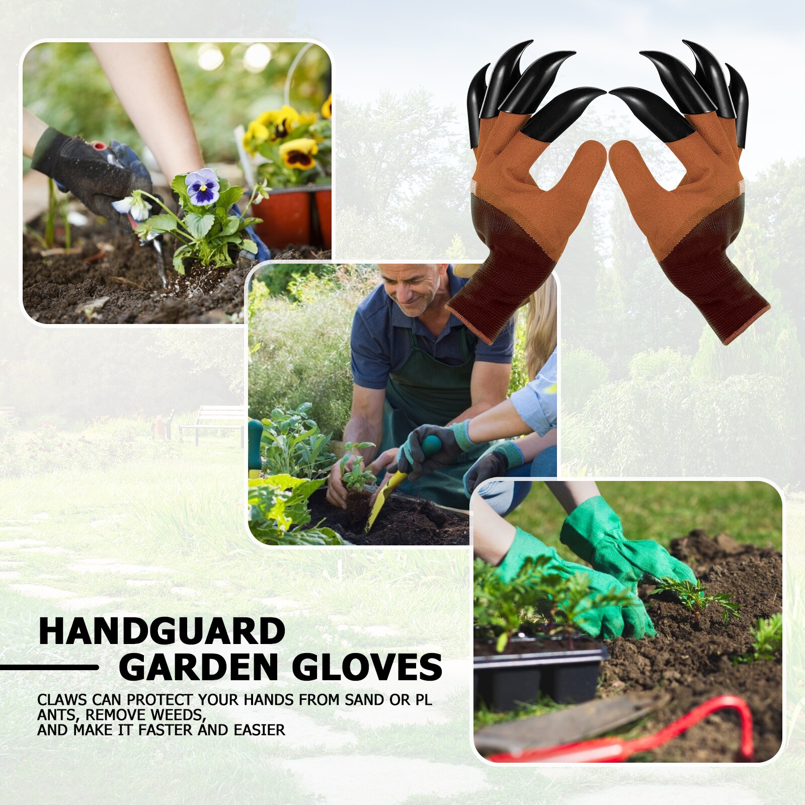 1 Pair Garden Gloves with Claws Breathable and Waterproof Gardener Working Gloves for Digging Planting Pruning Weeding Seeding