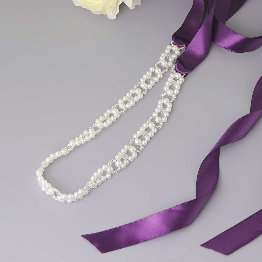 Trixy s246 pérolas faixas cinto de casamento cristal nupcial faixa marfim pérolas miçangas cinto nupcial faixa vestidos de casamento acessórios: purple