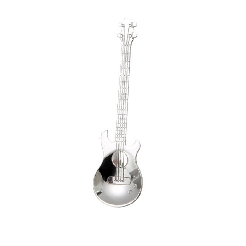 Rvs Gitaar Koffie Lepel Dessert Koffie Scoop Rose Goud Zwart Bestek Thee Lepel Koffie Accessoires Theelepel: silver