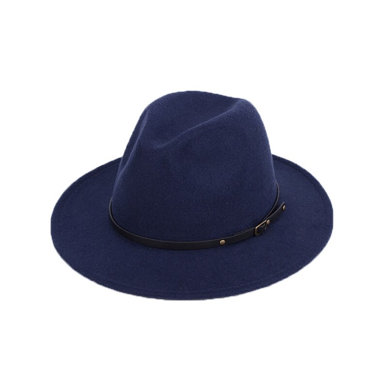 Sombreros Retro de fieltro de lana para hombre y mujer, sombrero de ala ancha de Jazz, Estilo Vintage: Azul marino