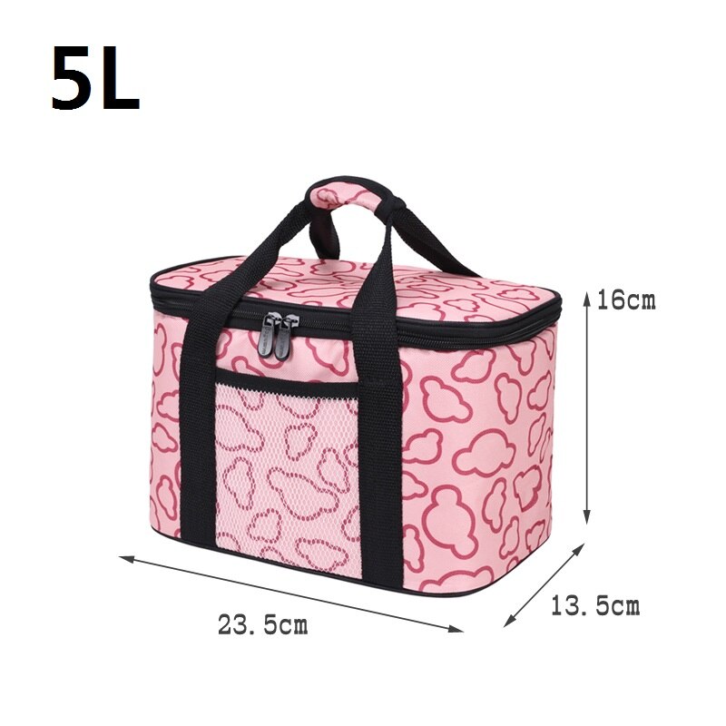 Brand Thicken Oxford Waterproof Small Thermal Food Portable Picnic Cooler Bag For Kids: 5L Pink