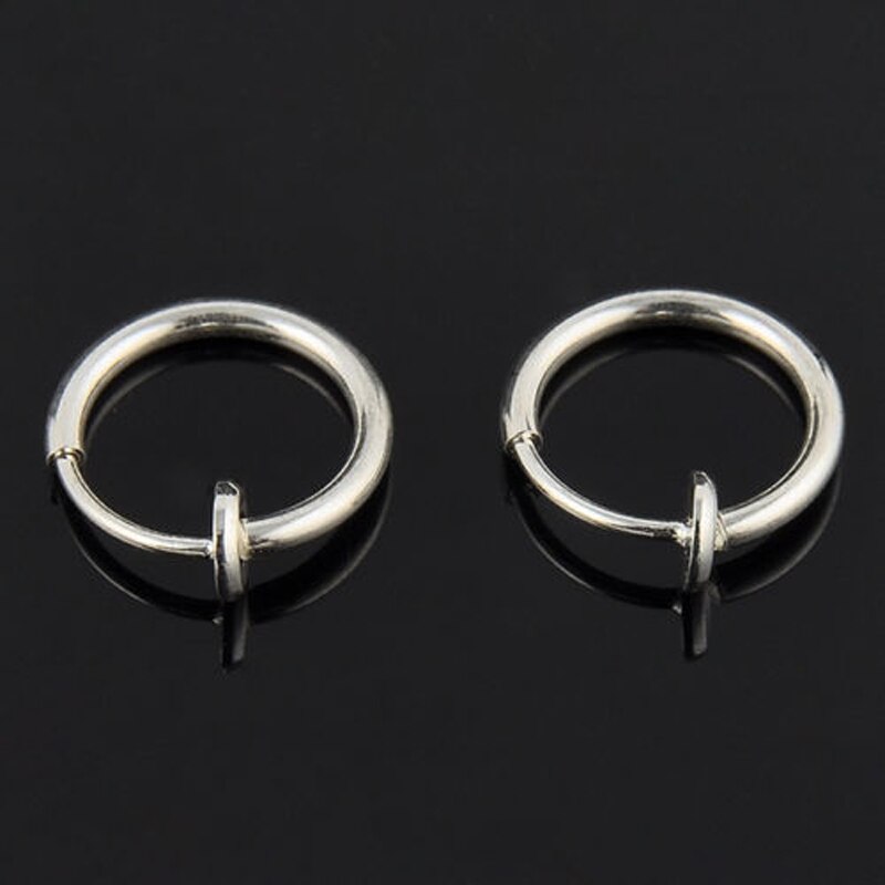 LNRRABC 2pcs Invisible No Ear Hole Earrings Clip Nose Ring Belly Button Ring For Unisex Punk Wind Jewelry Accessories: Silver