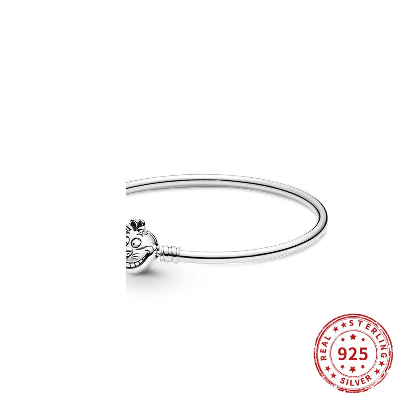 Real 925 sterling Silver Wonderland Cheshire Cat Clasp Banglet Fit original Pandor bead charm Women Bracelet Jewelry