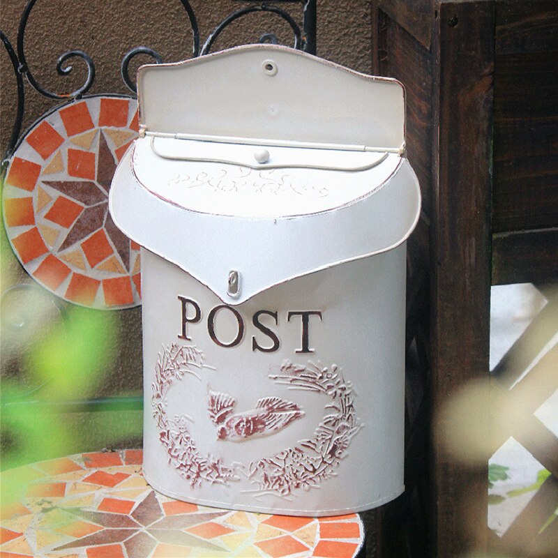 European style iron retro mailbox, sealed suggestion box, newspaper mailbox, Wedding Garden Decoration home mailbox post box: Ivory