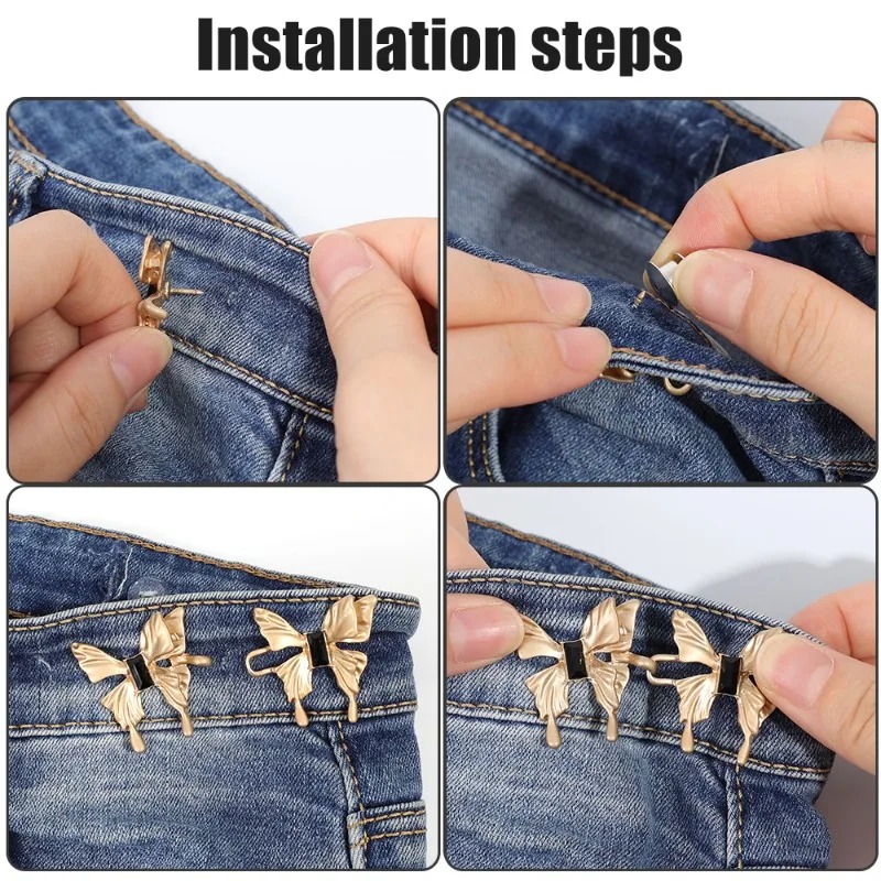 Botón de cintura con lazo para apretar, hebilla de cintura ajustable en forma de estrella y flor, sin costura, broche para pantalones, alfileres de fijación para pantalones vaqueros reutilizables