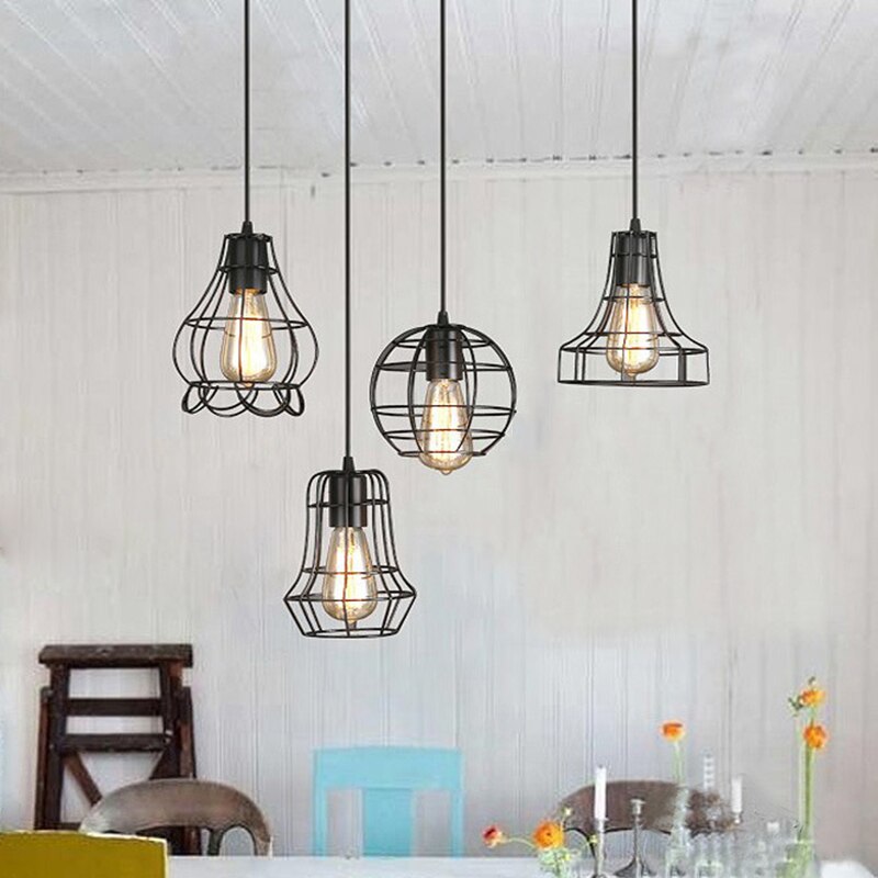 Cortina de lámpara Vintage de hierro lámparas tipo jaula colgante de Metal techo colgante de luz para el hogar restaurante Decoración Accesorios